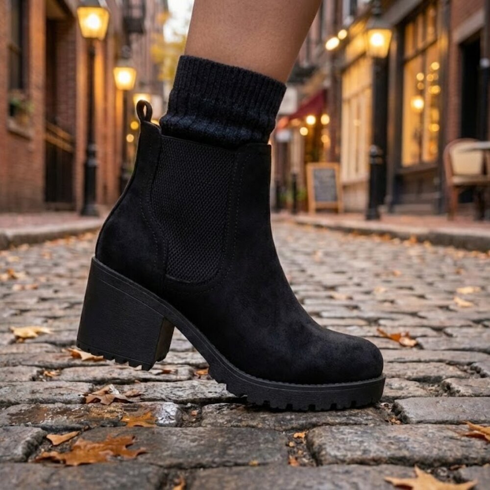 NWT Soda Black Suede Platform Chelsea Boots - 3" Heel